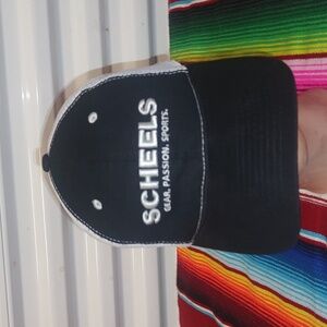 Scheels Gear Passion Sports Embroidered Trucker Strap-on Hat Cap Black White